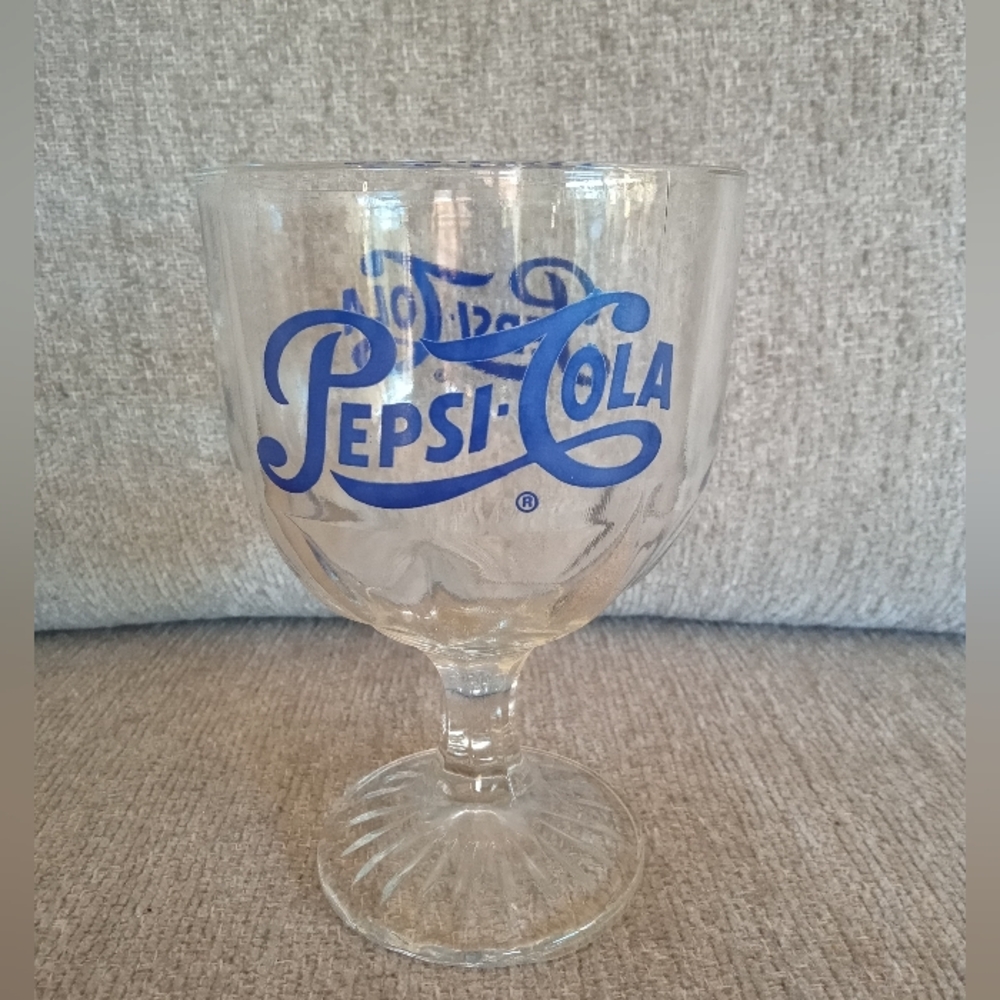 Vintage Pepsi Cola Dimpled Glass Footed Goblet